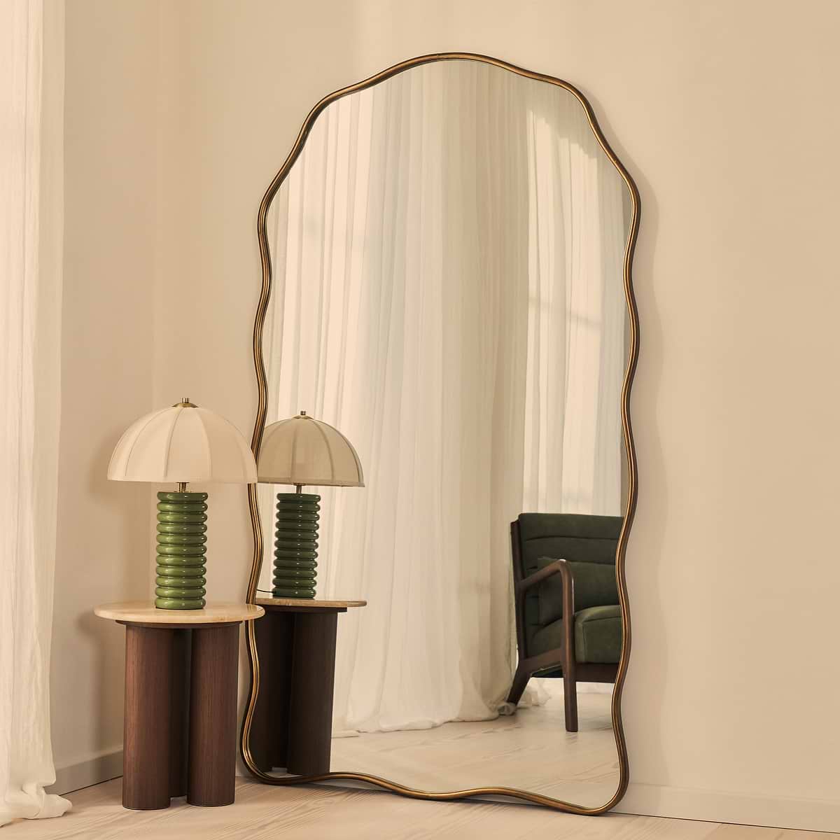 Sabrina - Antique Bronze Full Length Wavy Arched Metal Mirror 180cm x 100cm