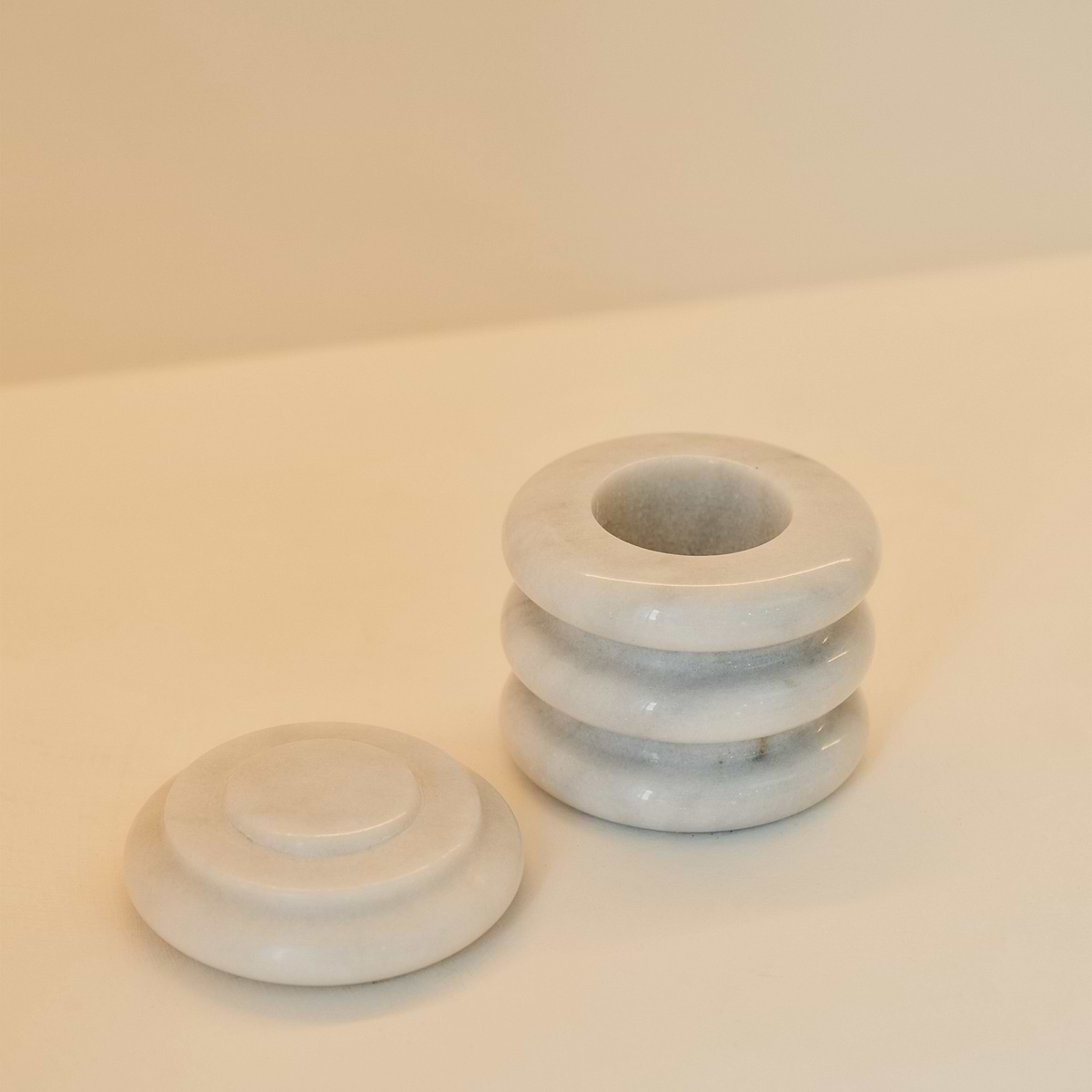 Varella - White Marble Ribbed Decorative Storage Jar