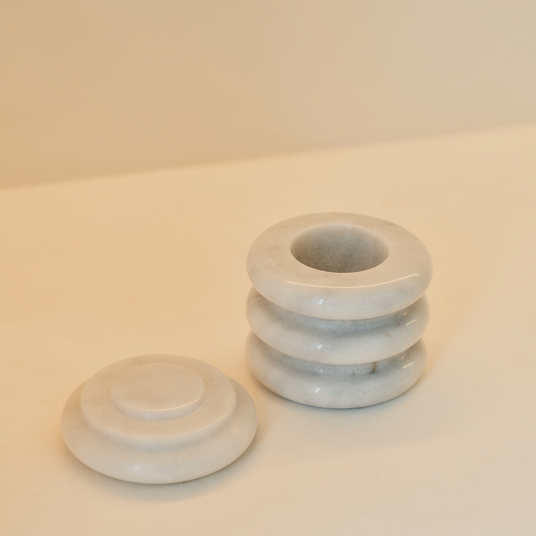 Varella - White Marble Ribbed Decorative Storage Jar