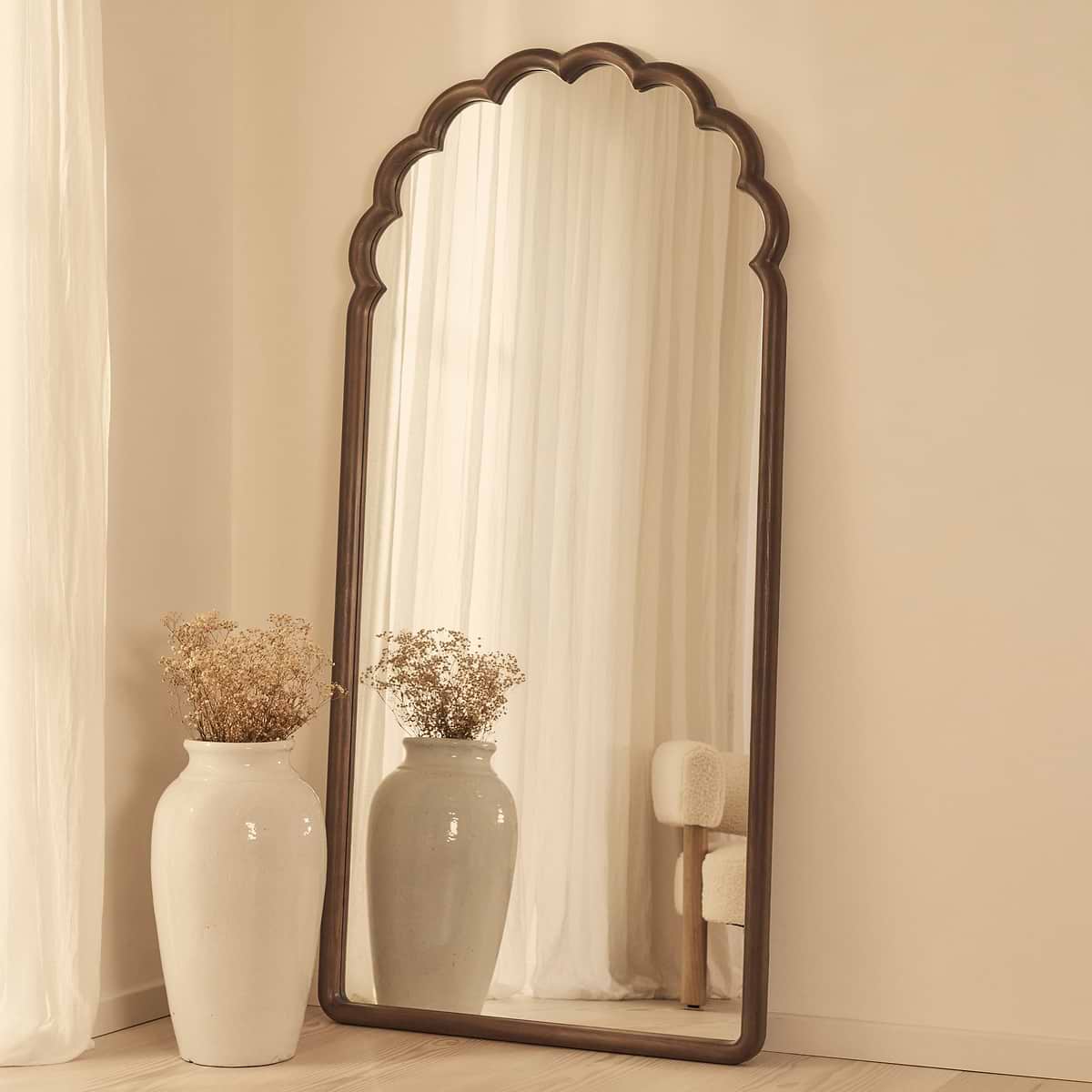Safi - Full Length Large Arched Dark Wood Mirror 190cm x 90cm