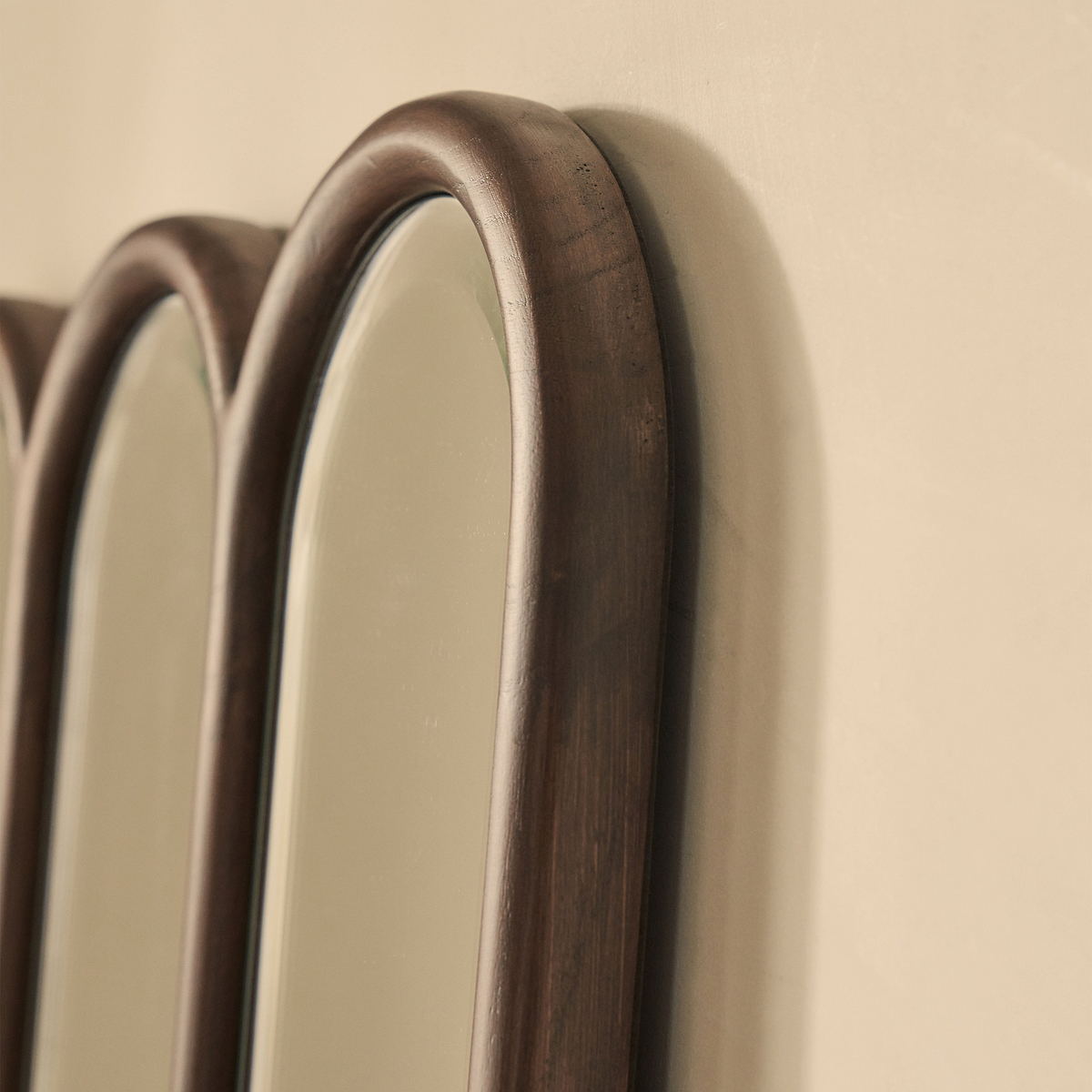 Reims - Dark Wood Full Length Arched Panel Wooden Mirror 180cm x 80cm