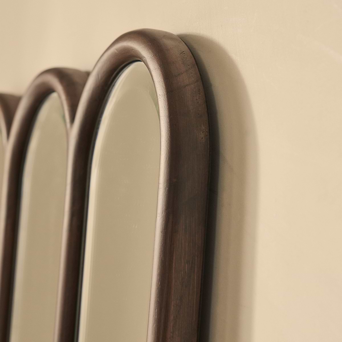 Reims - Dark Wood Full Length Arched Panel Wooden Mirror 180cm x 80cm