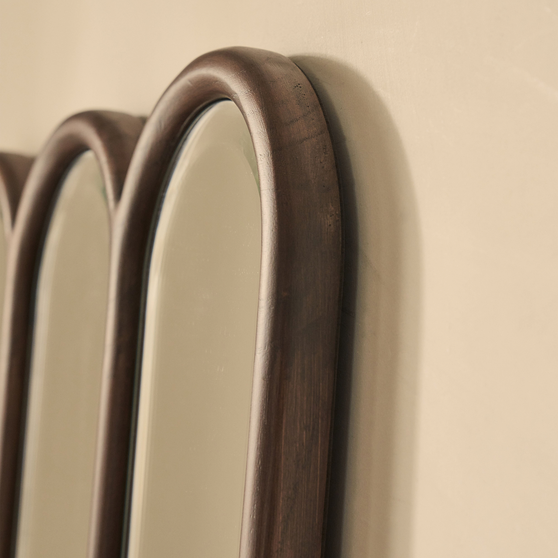 Reims - Dark Wood Full Length Arched Panel Wooden Mirror 180cm x 80cm