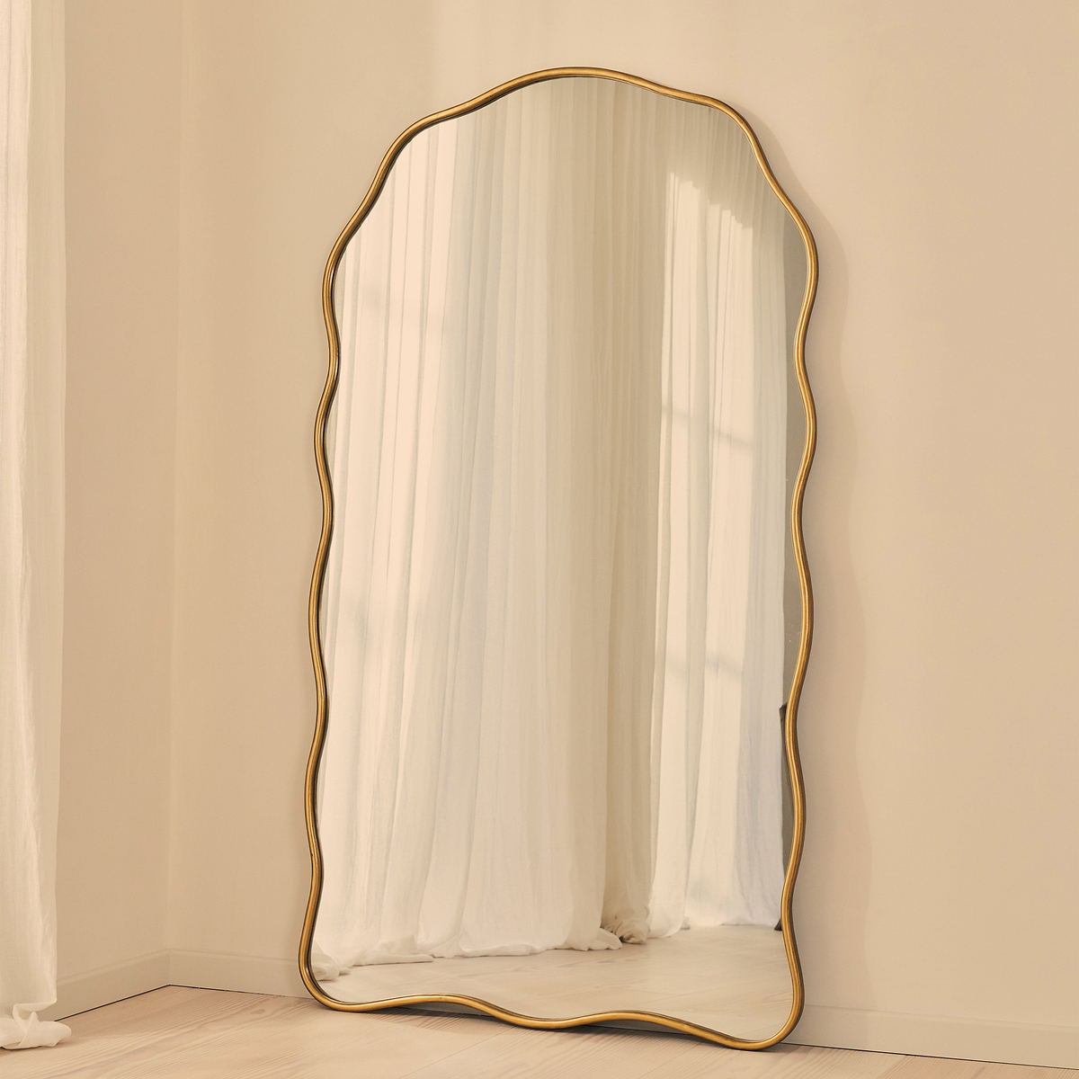 Sabrina - Gold Full Length Wavy Arched Metal Mirror 180cm x 100cm