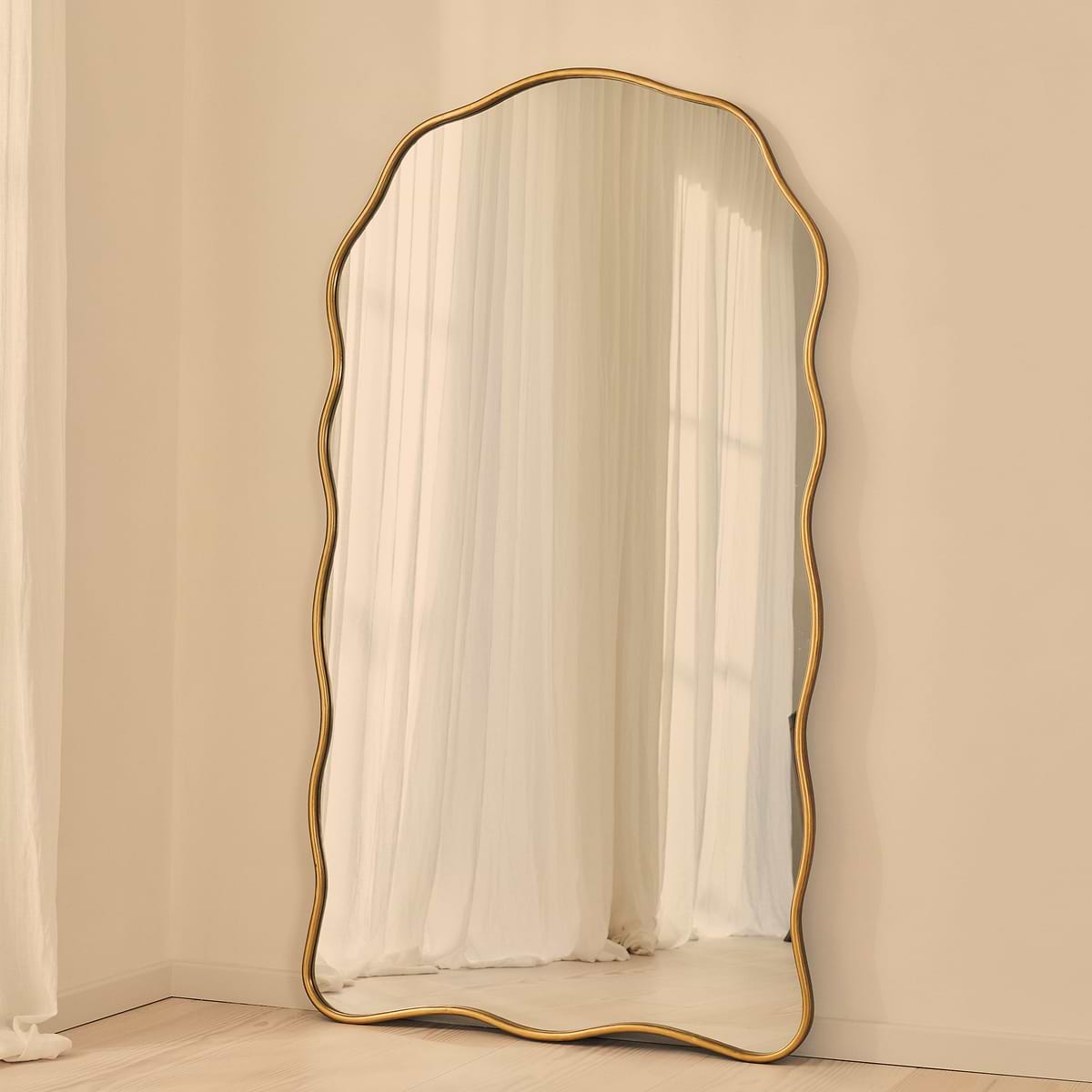 Sabrina - Gold Full Length Wavy Arched Metal Mirror 180cm x 100cm