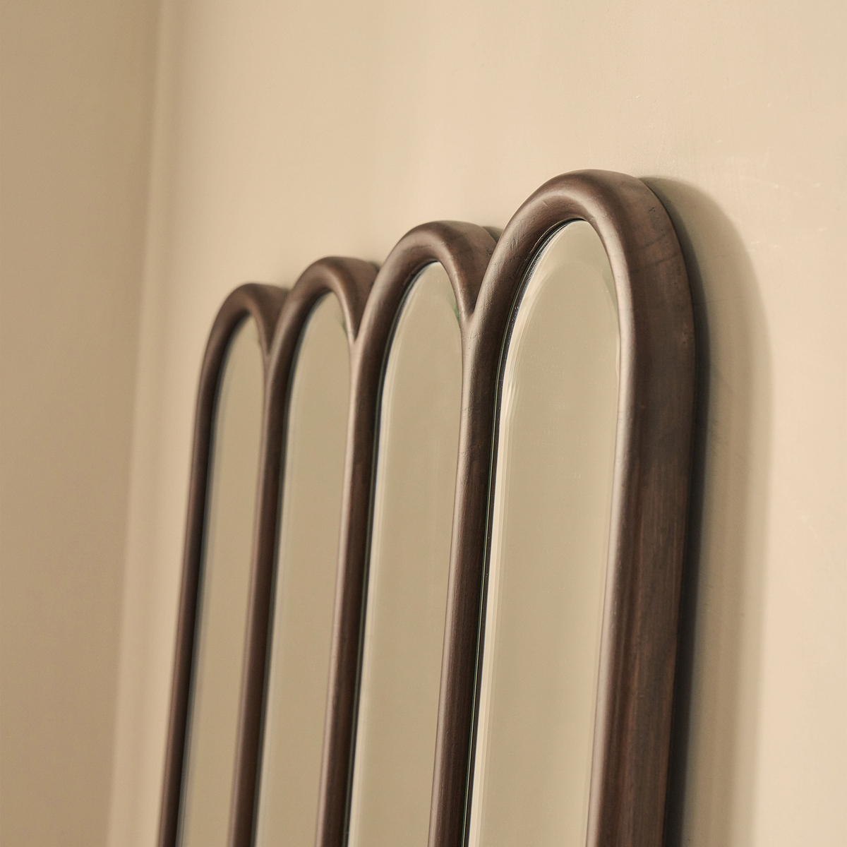 Reims - Dark Wood Full Length Arched Panel Wooden Mirror 180cm x 80cm