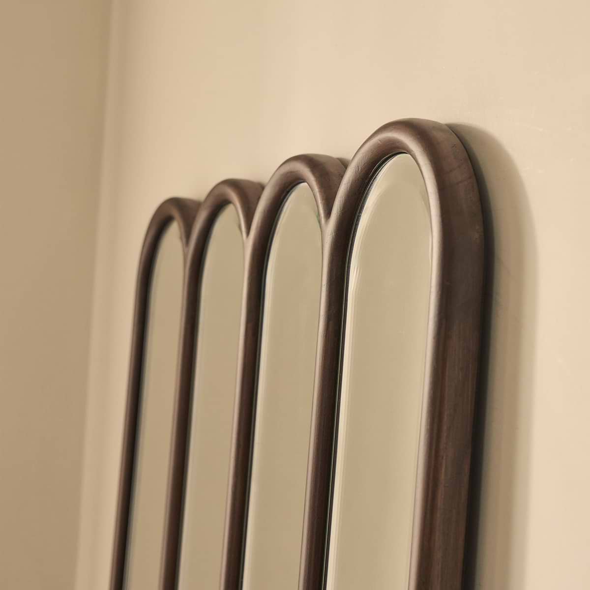 Reims - Dark Wood Full Length Arched Panel Wooden Mirror 180cm x 80cm