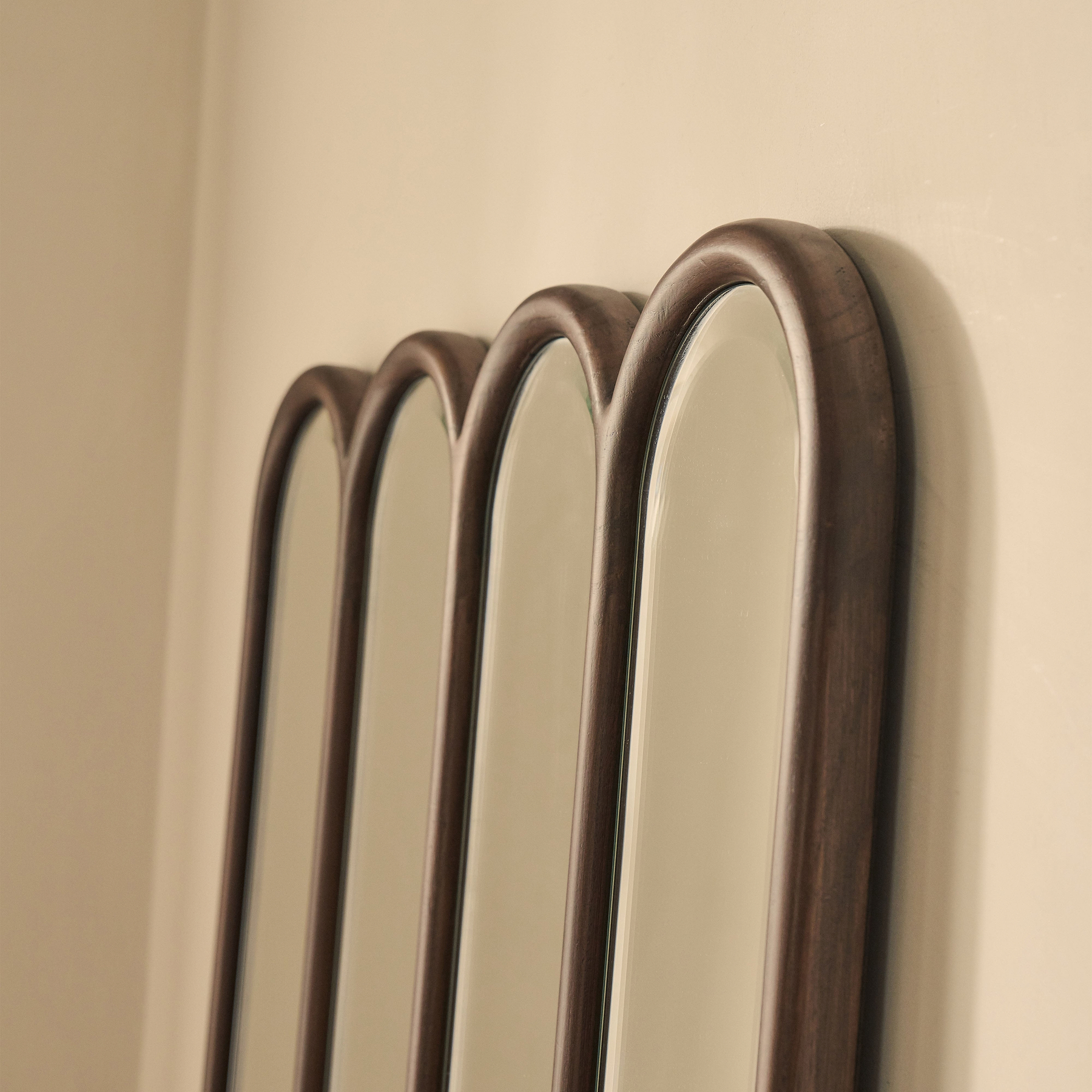 Reims - Dark Wood Full Length Arched Panel Wooden Mirror 180cm x 80cm