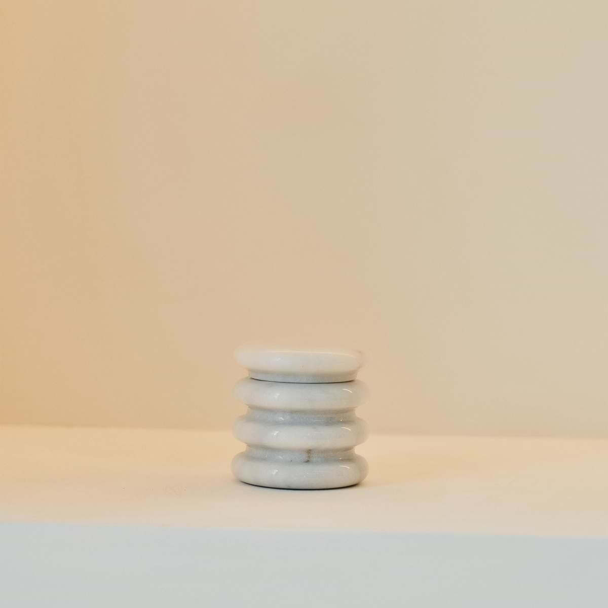 Varella - White Marble Ribbed Decorative Storage Jar