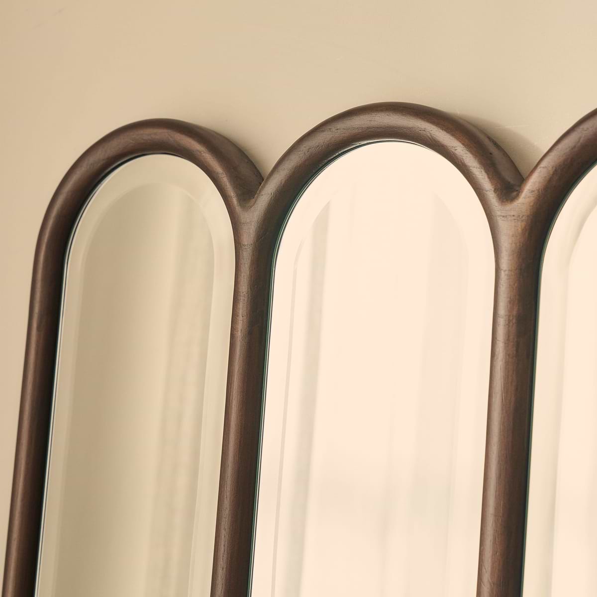 Reims - Dark Wood Full Length Arched Panel Wooden Mirror 180cm x 80cm