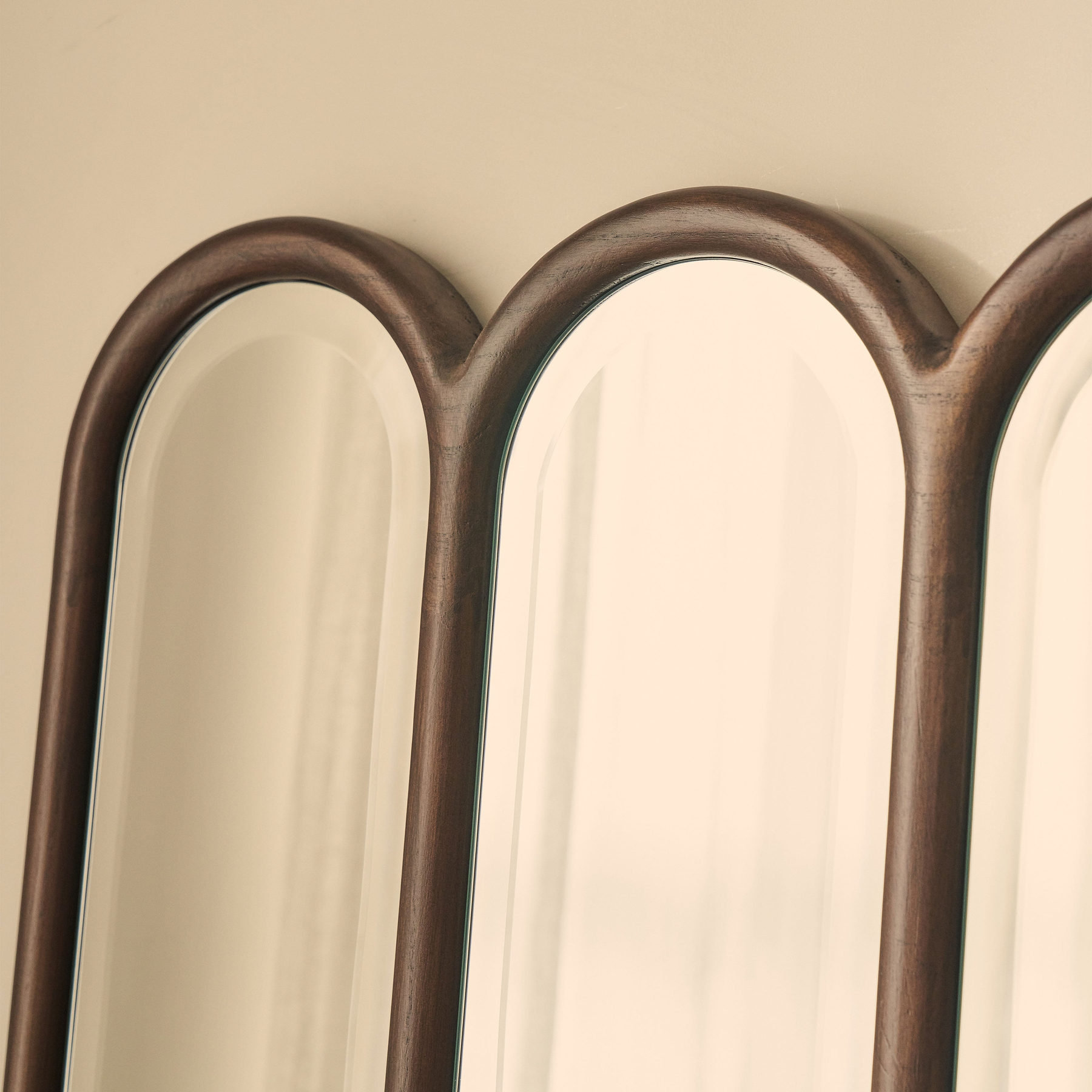 Reims - Dark Wood Full Length Arched Panel Wooden Mirror 180cm x 80cm