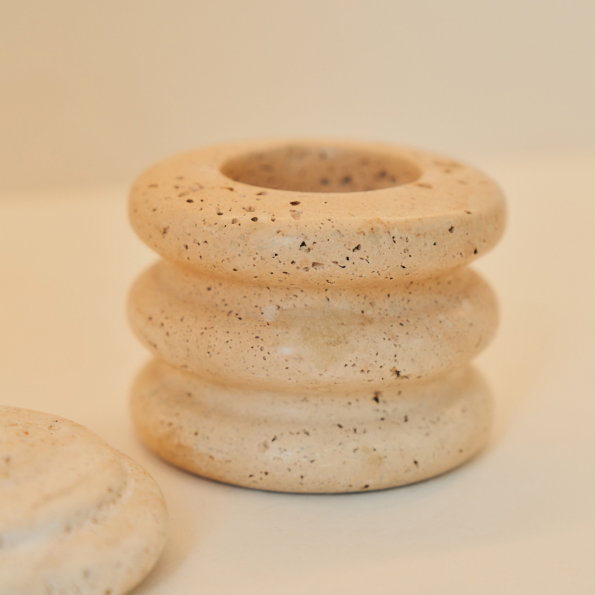 Varella -  Cream Travertine Ribbed Decorative Storage Jar