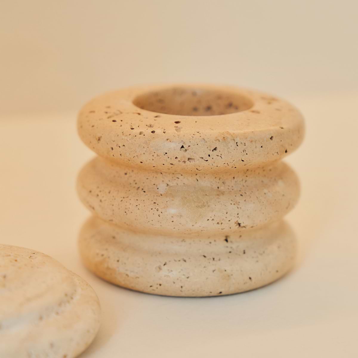 Varella - Cream Travertine Ribbed Decorative Storage Jar