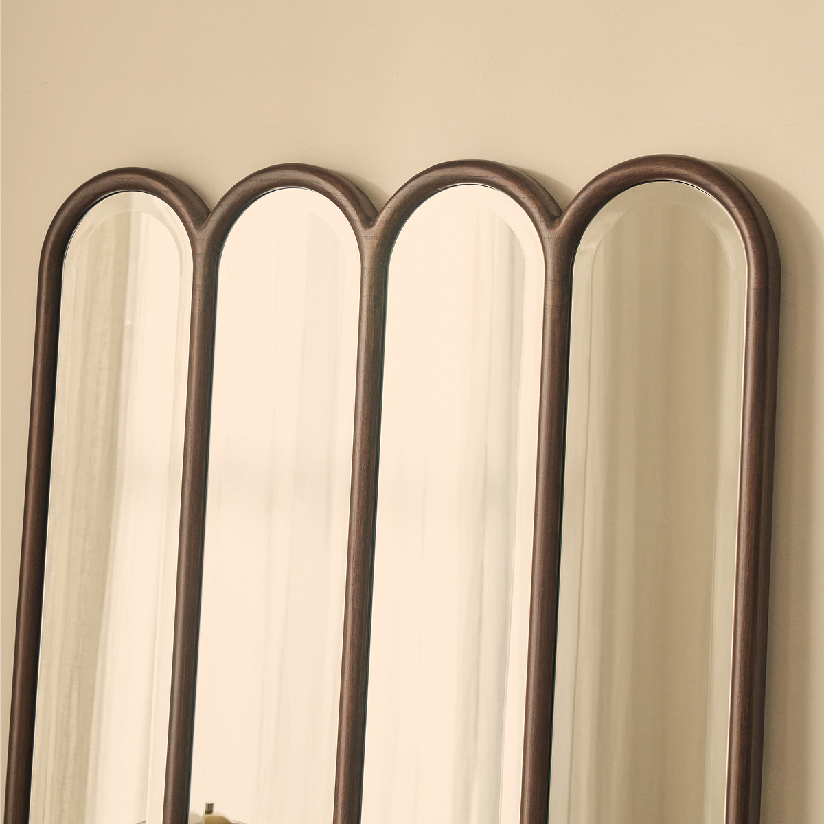 Reims - Dark Wood Full Length Arched Panel Wooden Mirror 180cm x 80cm