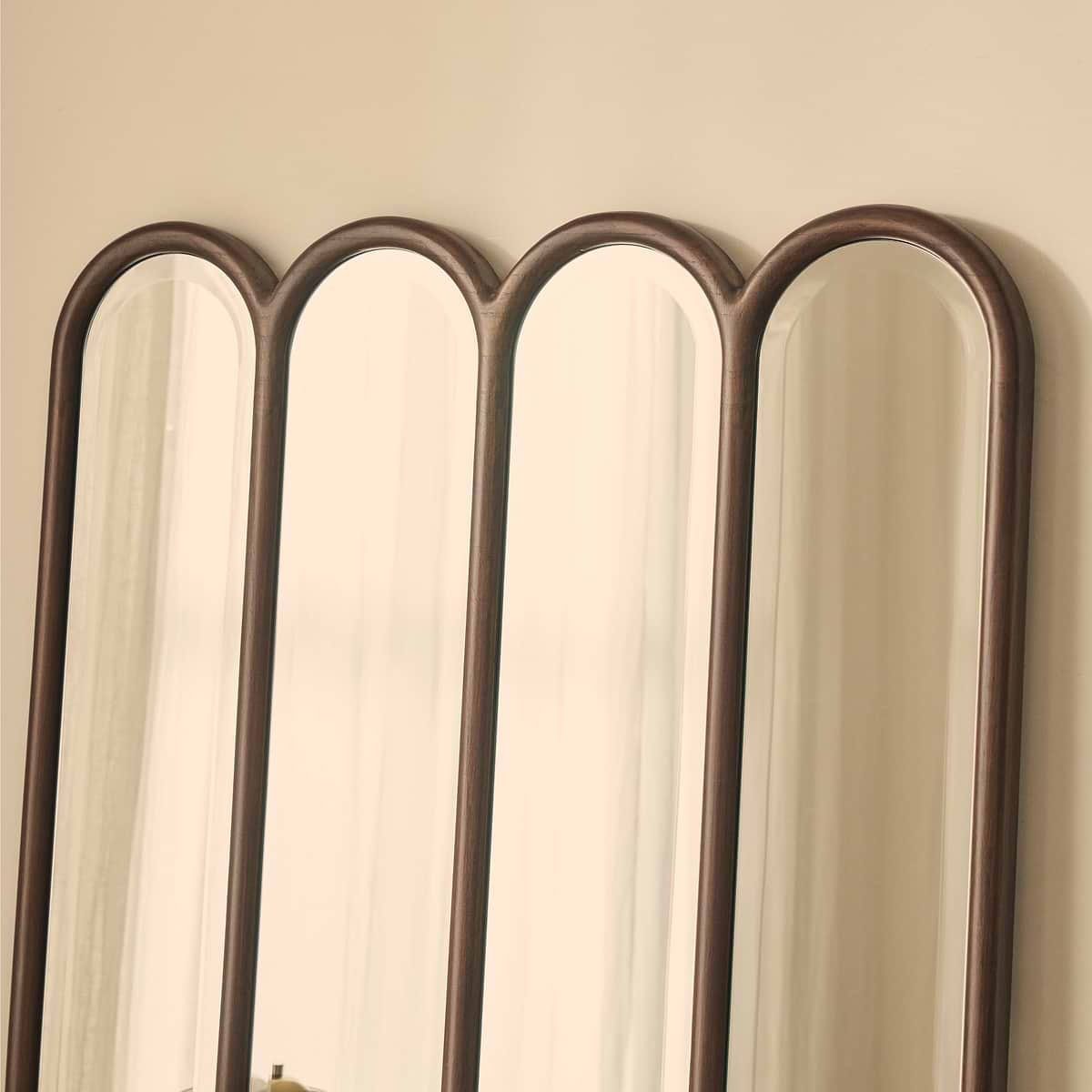 Reims - Dark Wood Full Length Arched Panel Wooden Mirror 180cm x 80cm