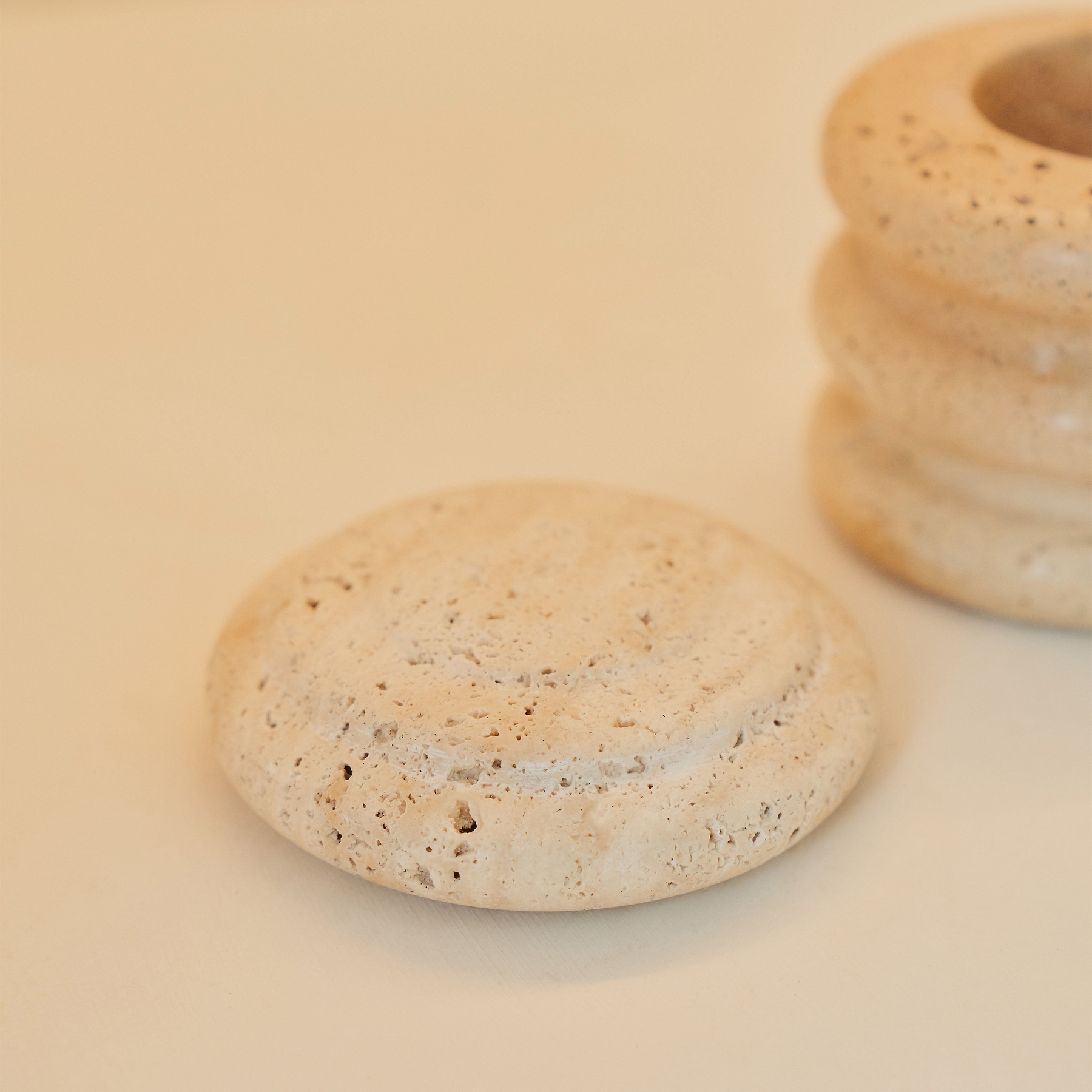 Varella -  Cream Travertine Ribbed Decorative Storage Jar