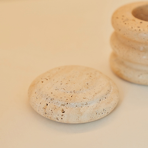 Varella -  Cream Travertine Ribbed Decorative Storage Jar