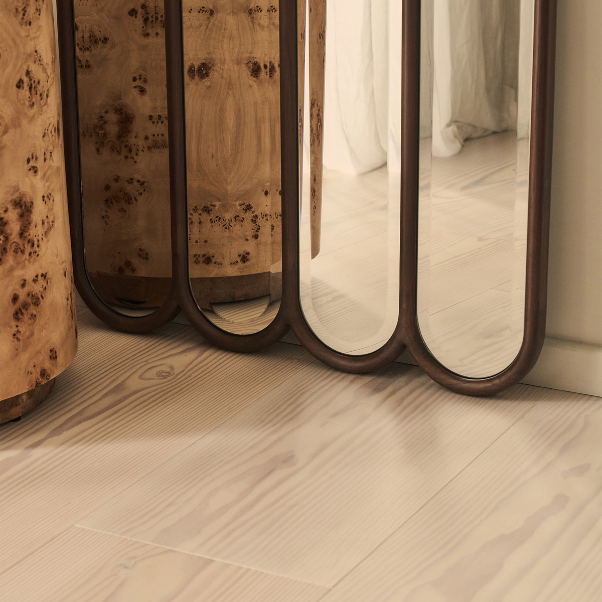 Reims - Dark Wood Full Length Arched Panel Wooden Mirror 180cm x 80cm