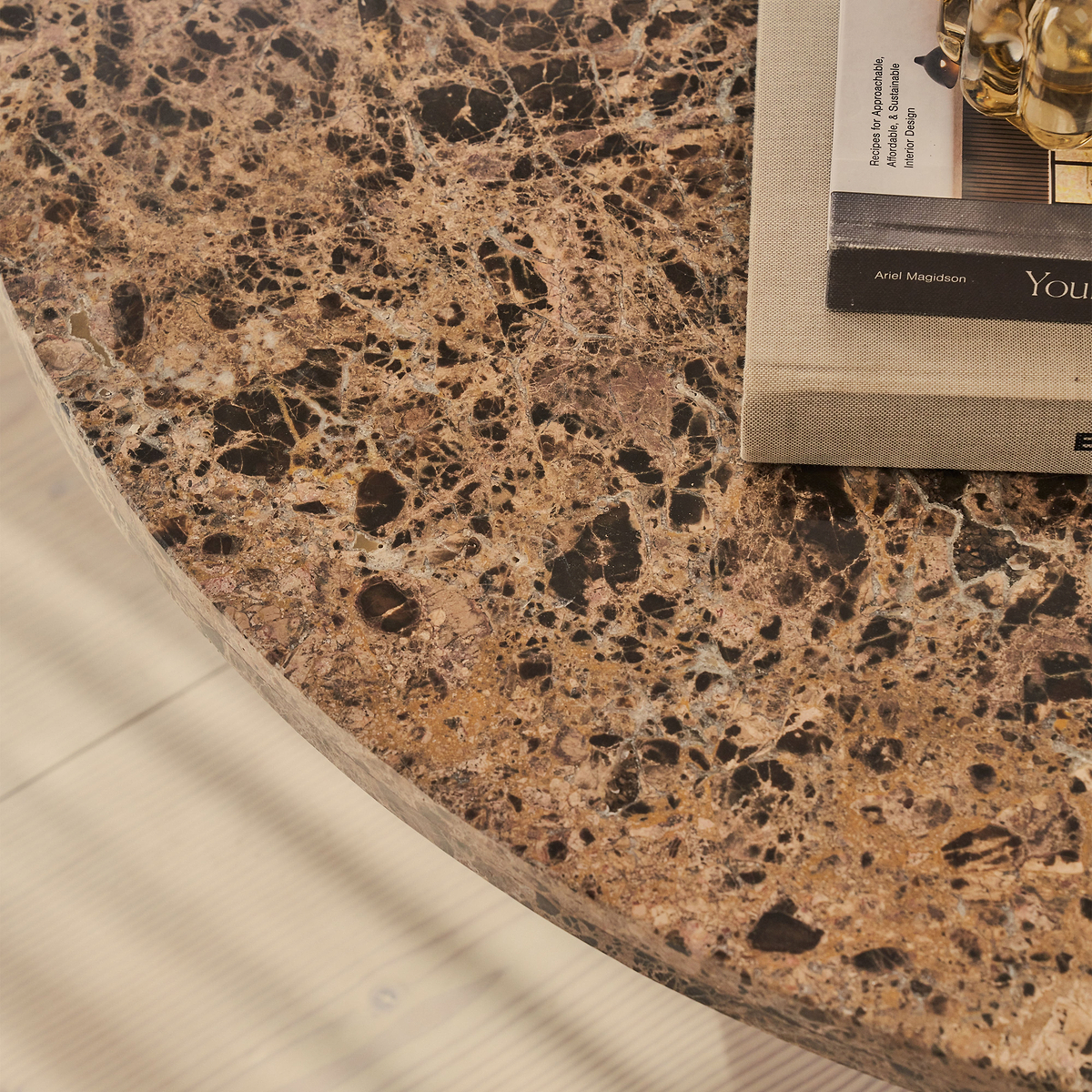 Melrose - Dark Emperador Marble Round Dark Wood Premium Coffee Table