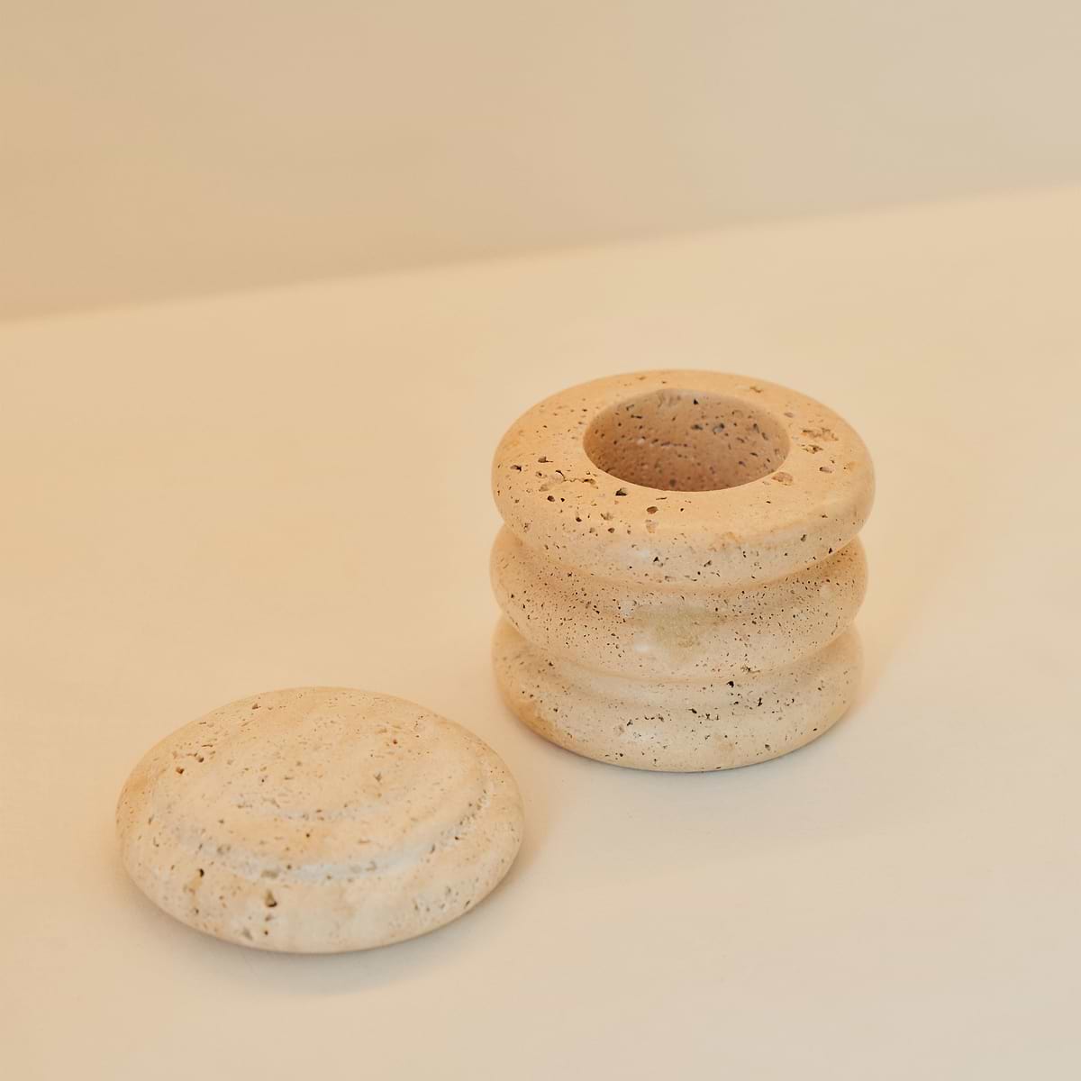Varella - Cream Travertine Ribbed Decorative Storage Jar