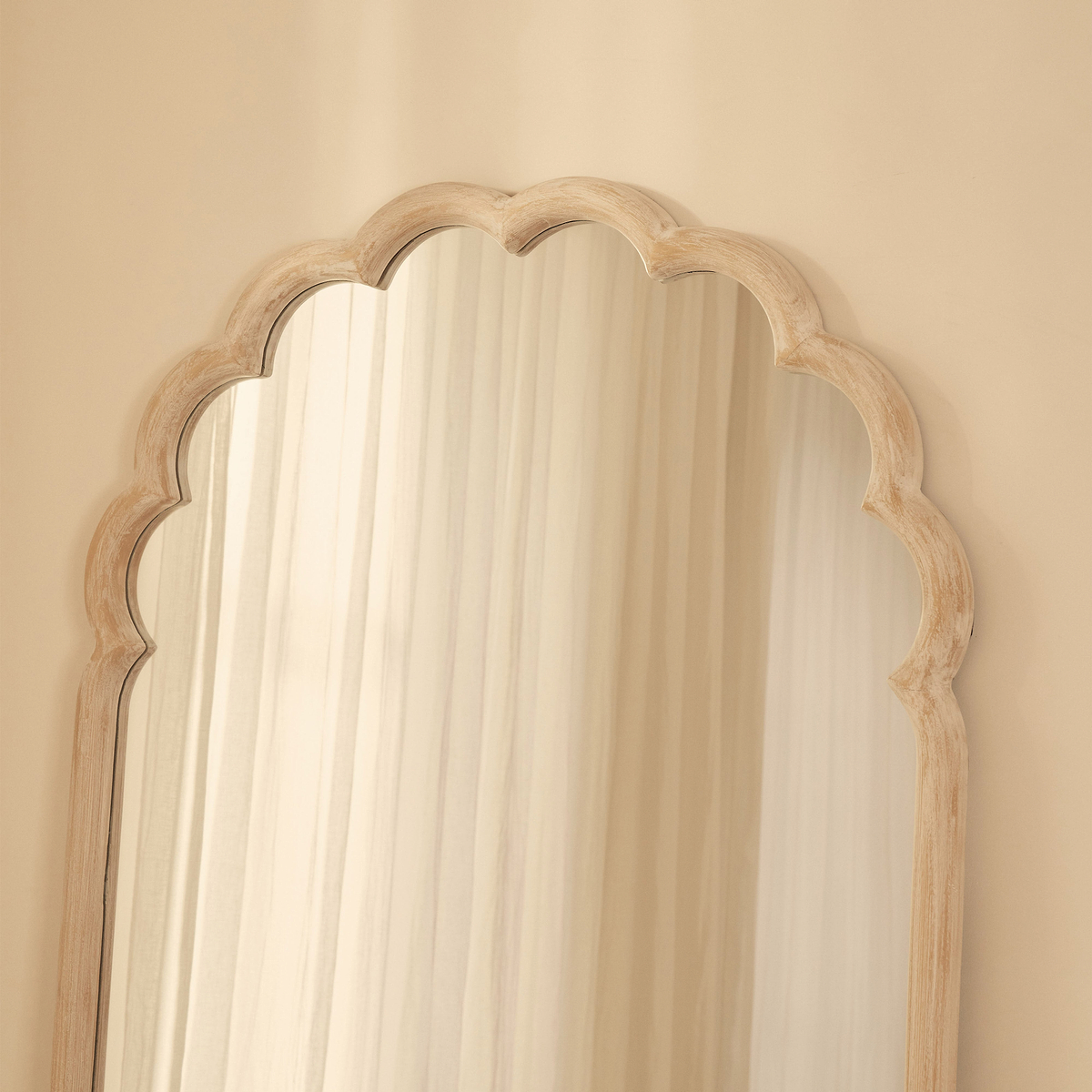 Safi - Full Length Large Arched White Washed Wood Mirror 190cm x 90cm