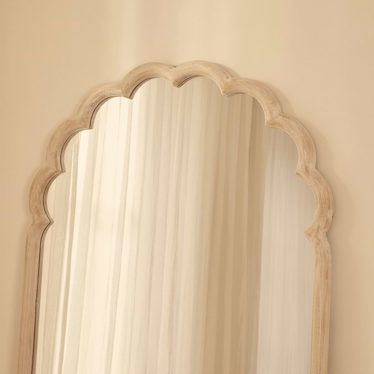 Safi - Full Length Large Arched White Washed Wood Mirror 190cm x 90cm
