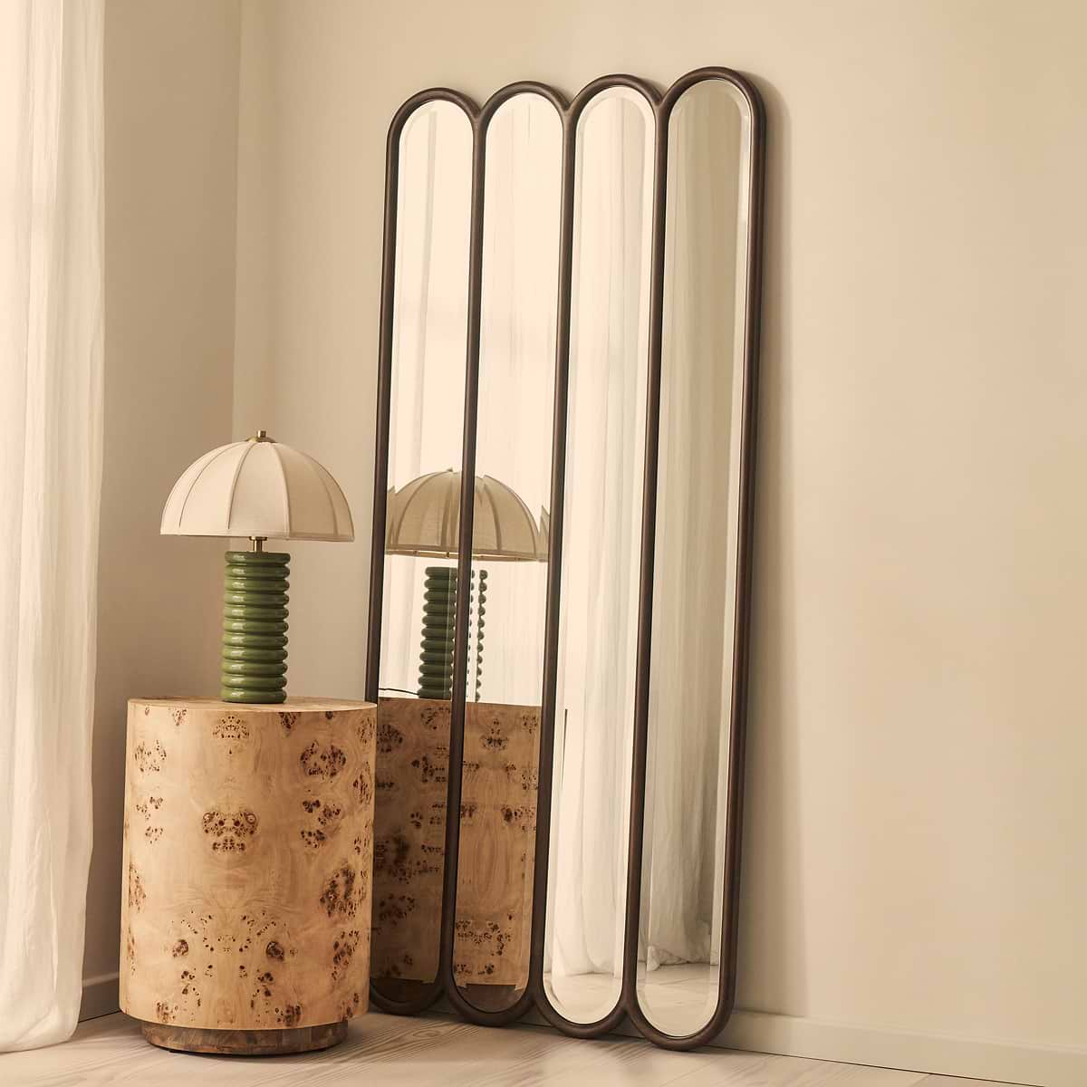 Reims - Dark Wood Full Length Arched Panel Wooden Mirror 180cm x 80cm