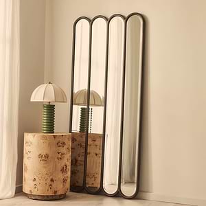 Reims - Dark Wood Full Length Arched Panel Wooden Mirror 180cm x 80cm