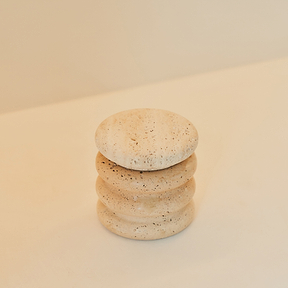 Varella -  Cream Travertine Ribbed Decorative Storage Jar