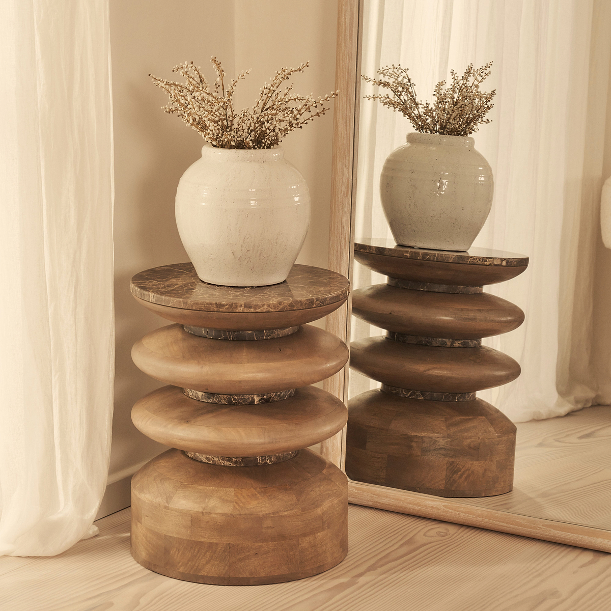 Safi - Full Length Large Arched White Washed Wood Mirror 190cm x 90cm