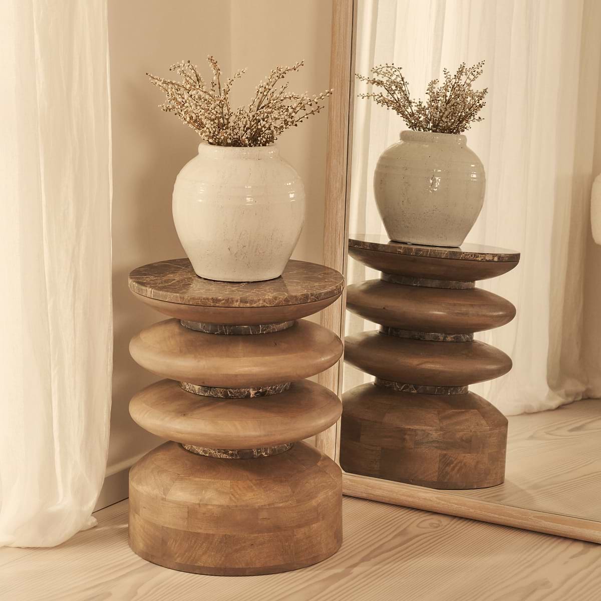 Safi - Full Length Large Arched White Washed Wood Mirror 190cm x 90cm