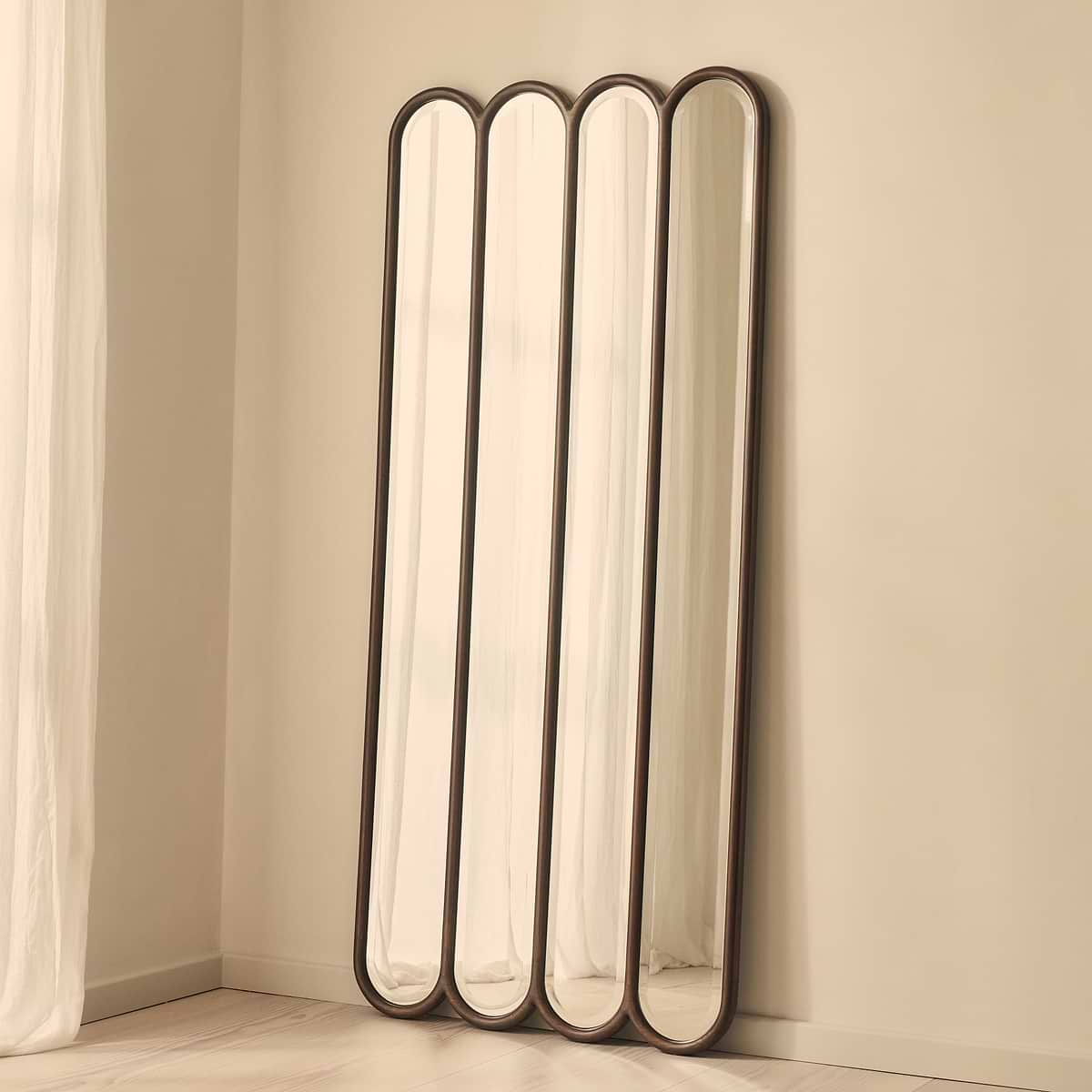 Reims - Dark Wood Full Length Arched Panel Wooden Mirror 180cm x 80cm