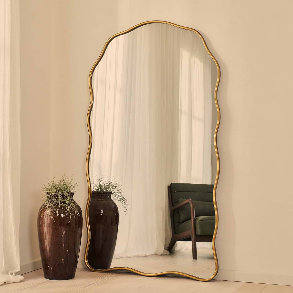Sabrina - Gold Full Length Wavy Arched Metal Mirror 180cm x 100cm