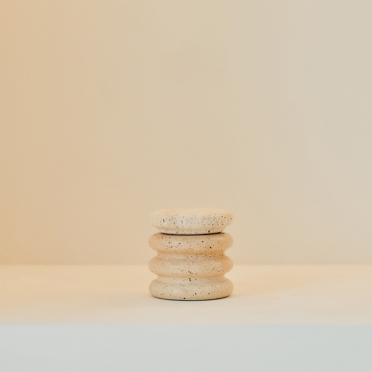 Varella -  Cream Travertine Ribbed Decorative Storage Jar