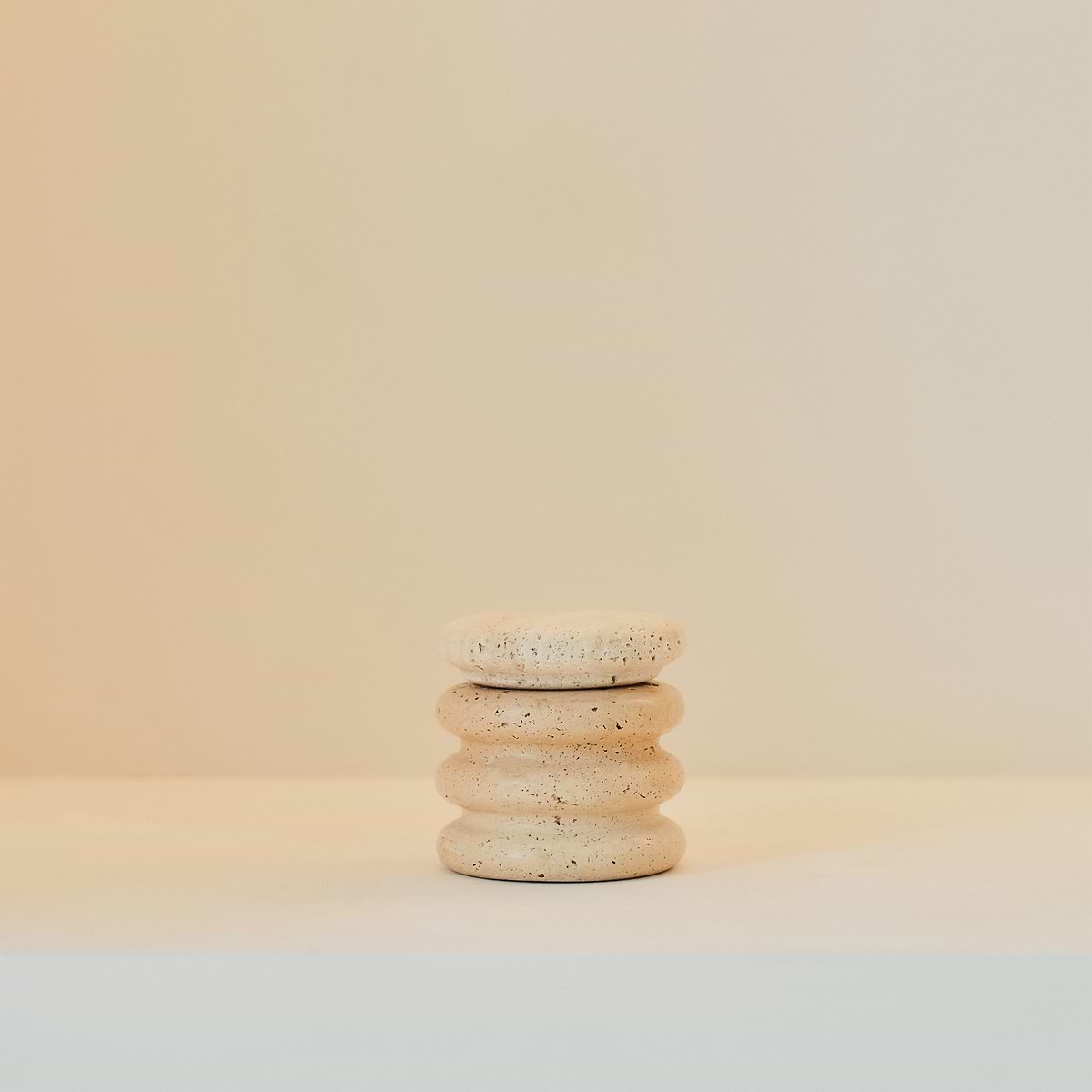 Varella - Cream Travertine Ribbed Decorative Storage Jar