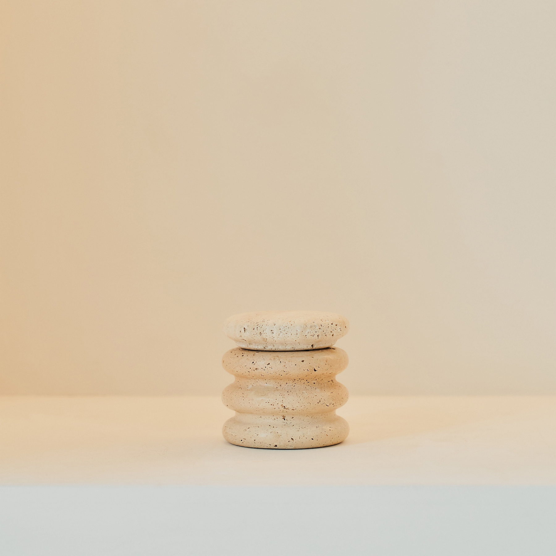 Varella -  Cream Travertine Ribbed Decorative Storage Jar