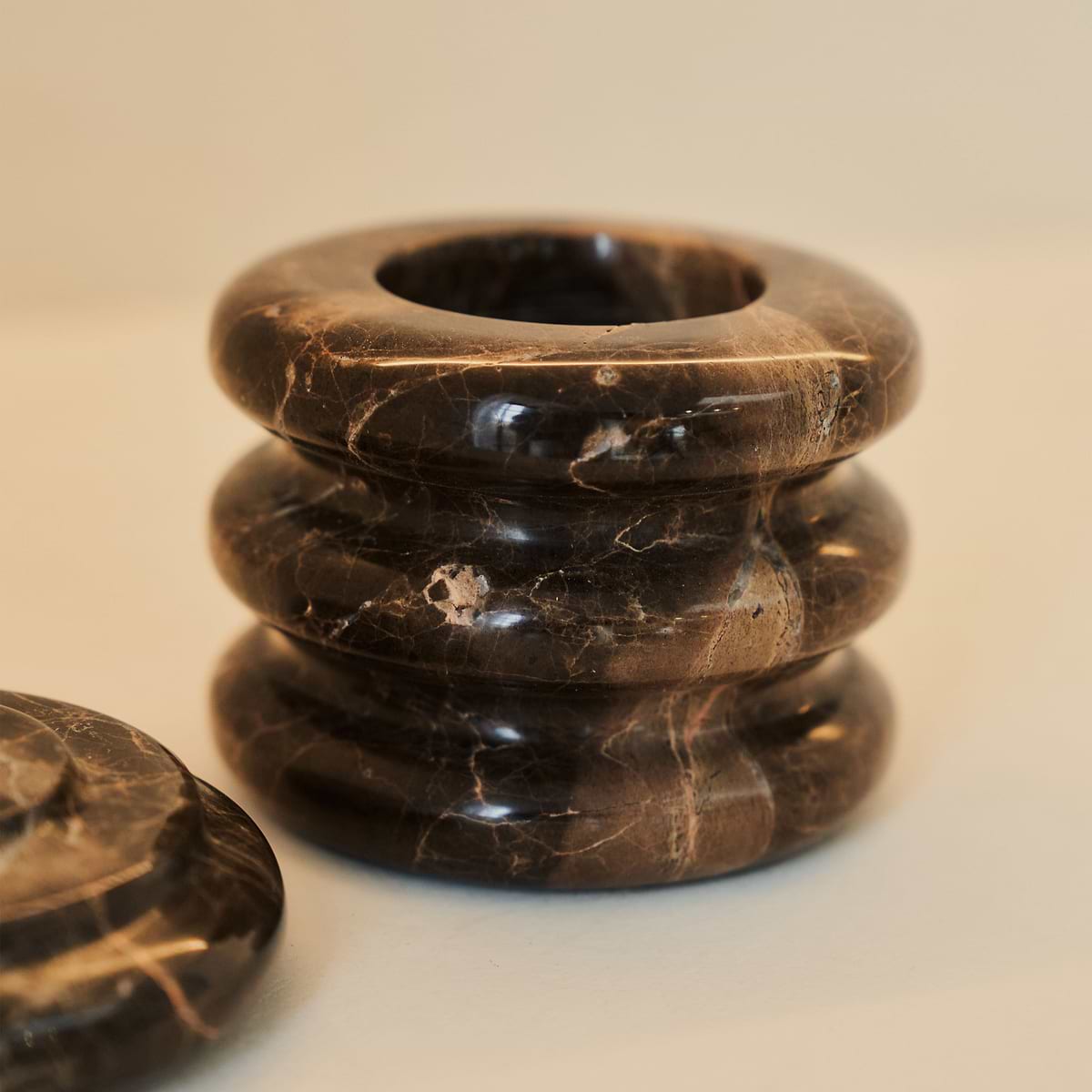 Varella - Dark Emperador Marble Ribbed Decorative Storage Jar