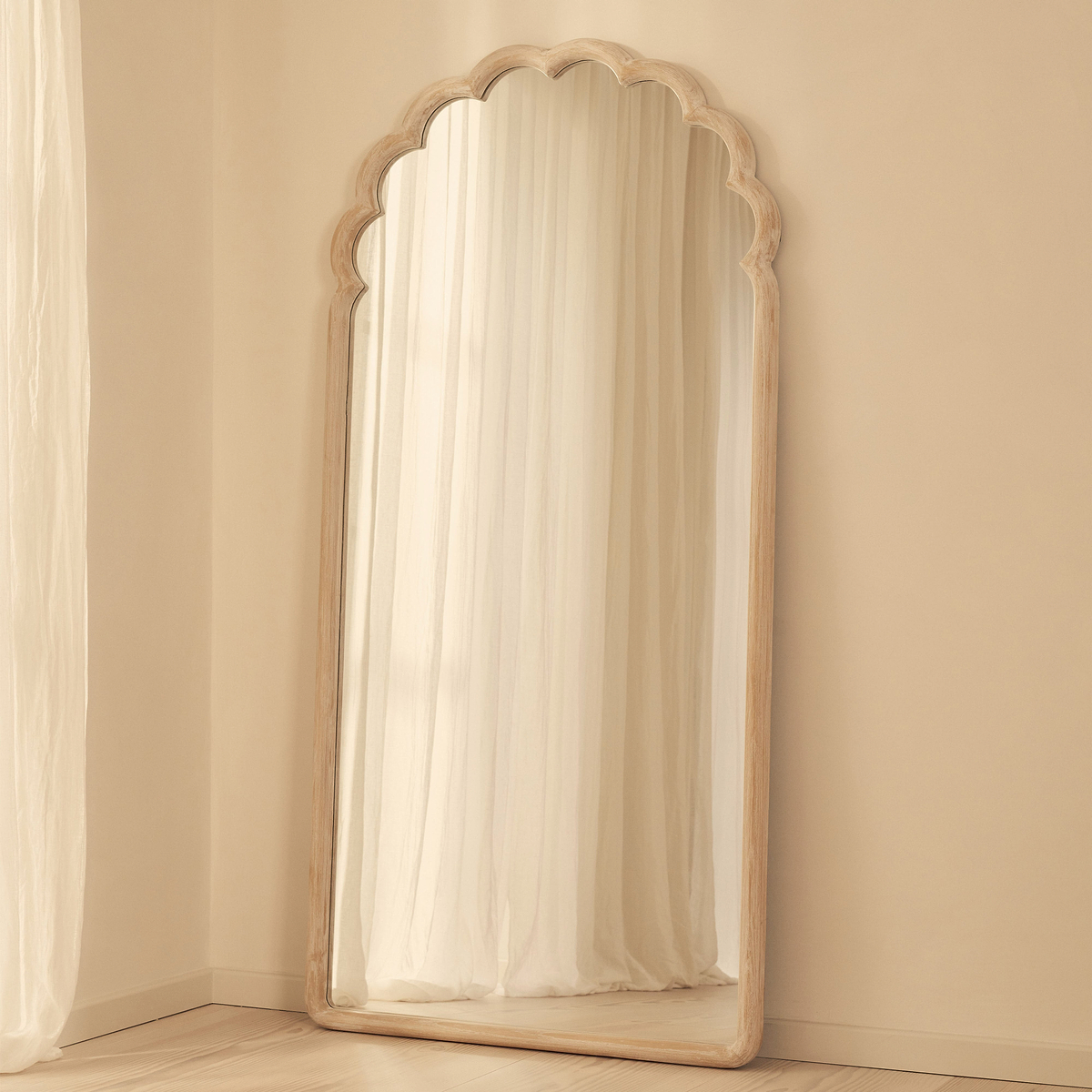 Safi - Full Length Large Arched White Washed Wood Mirror 190cm x 90cm