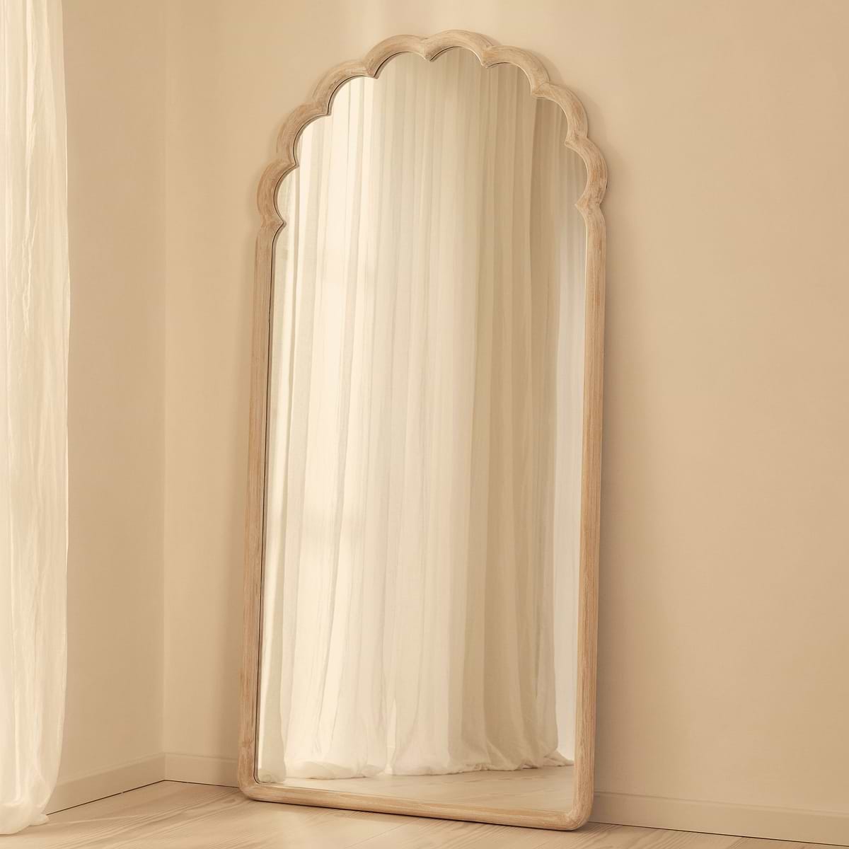 Safi - Full Length Large Arched White Washed Wood Mirror 190cm x 90cm