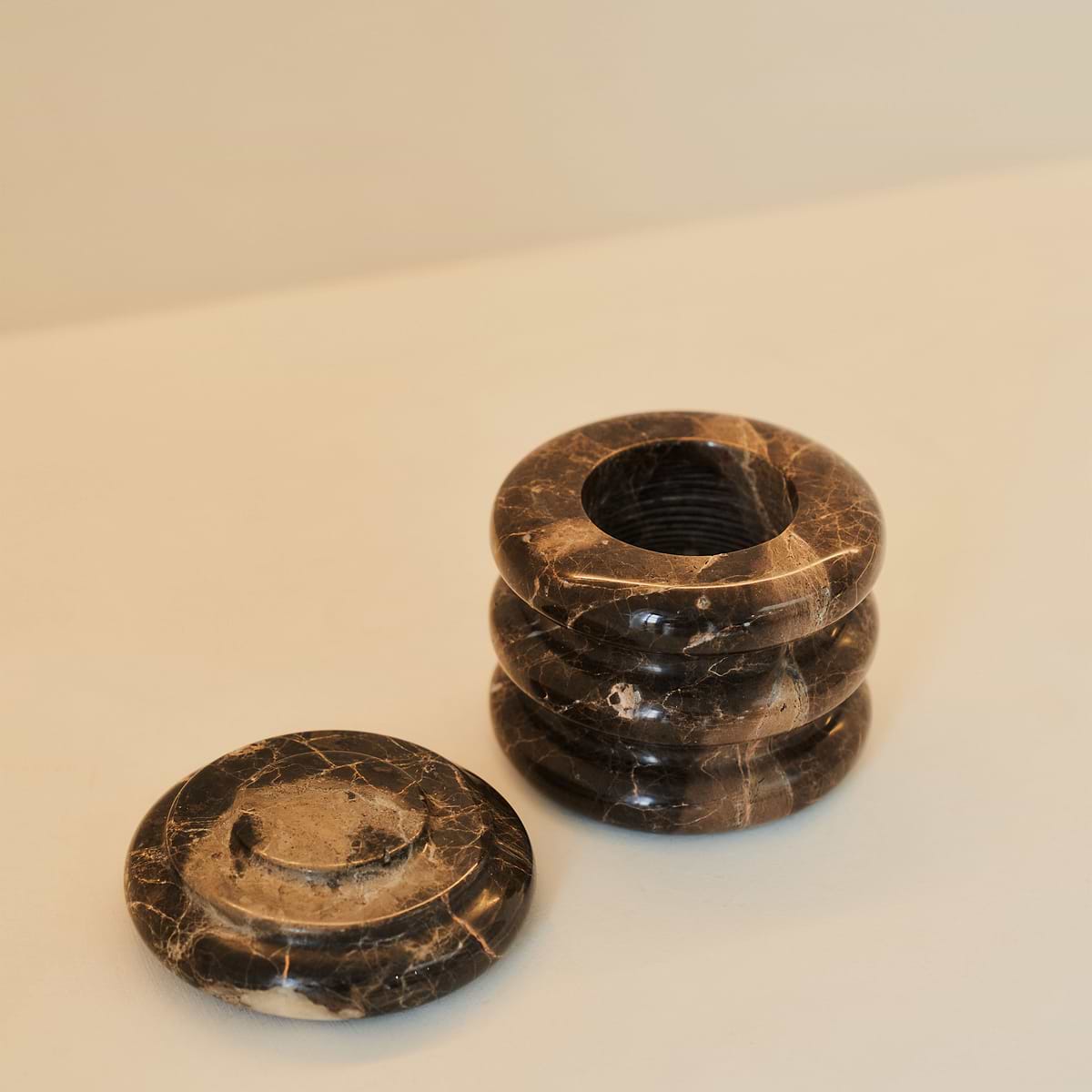 Varella - Dark Emperador Marble Ribbed Decorative Storage Jar