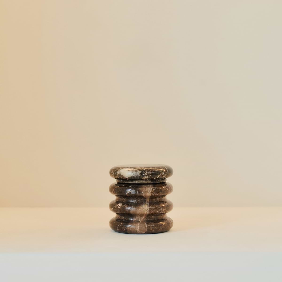 Varella - Dark Emperador Marble Ribbed Decorative Storage Jar