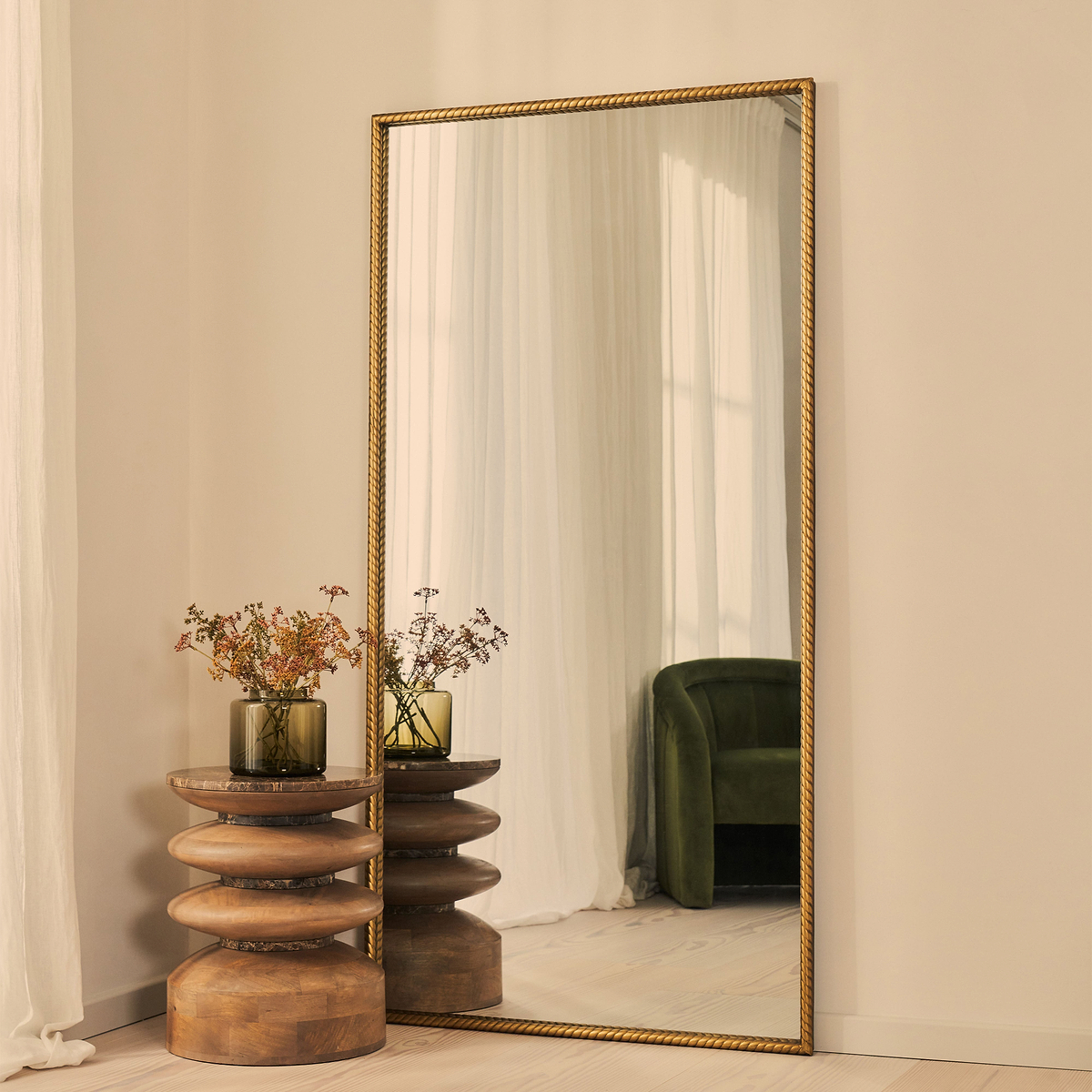 Corra - Gold Full Length Rectangular Rope Twist Mirror 180cm x 90cm