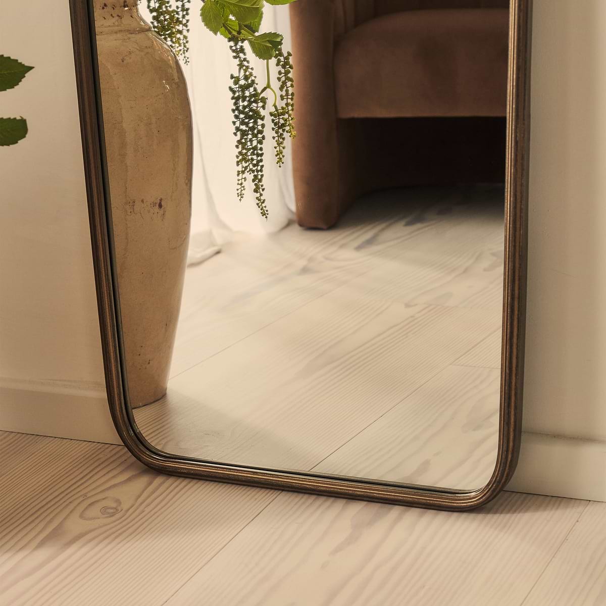 Louis - Antique Bronze Full Length Curved Metal Mirror 160cm x 60cm