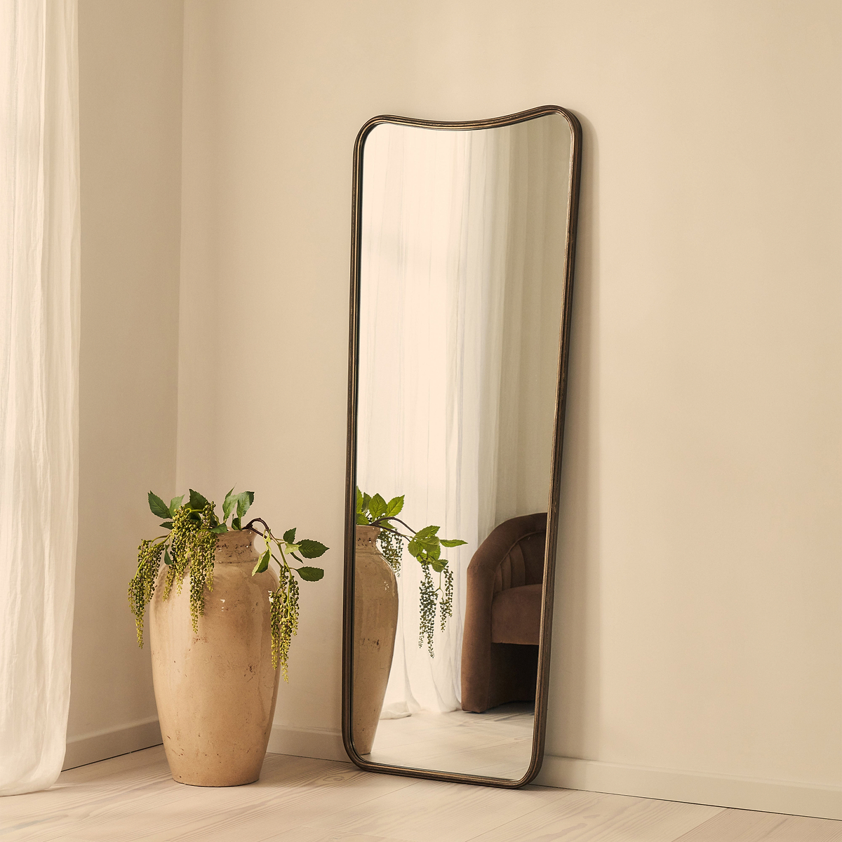 Louis - Antique Bronze Full Length Curved Metal Mirror 160cm x 60cm