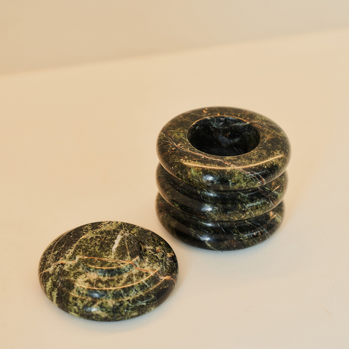 Varella - Green Marble Ribbed Decorative Storage Jar