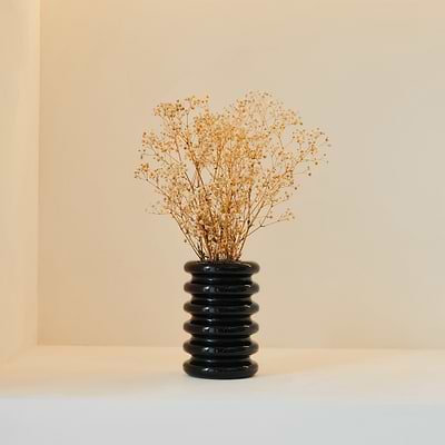 Varella - Black Marble Ribbed Decorative Vase 15cm