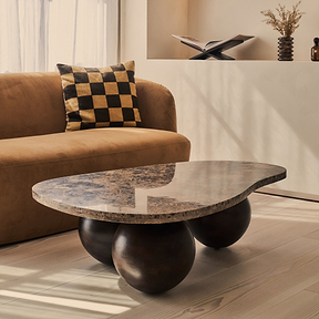 Melrose - Dark Emperador Marble Irregular Dark Wood Premium Coffee Table