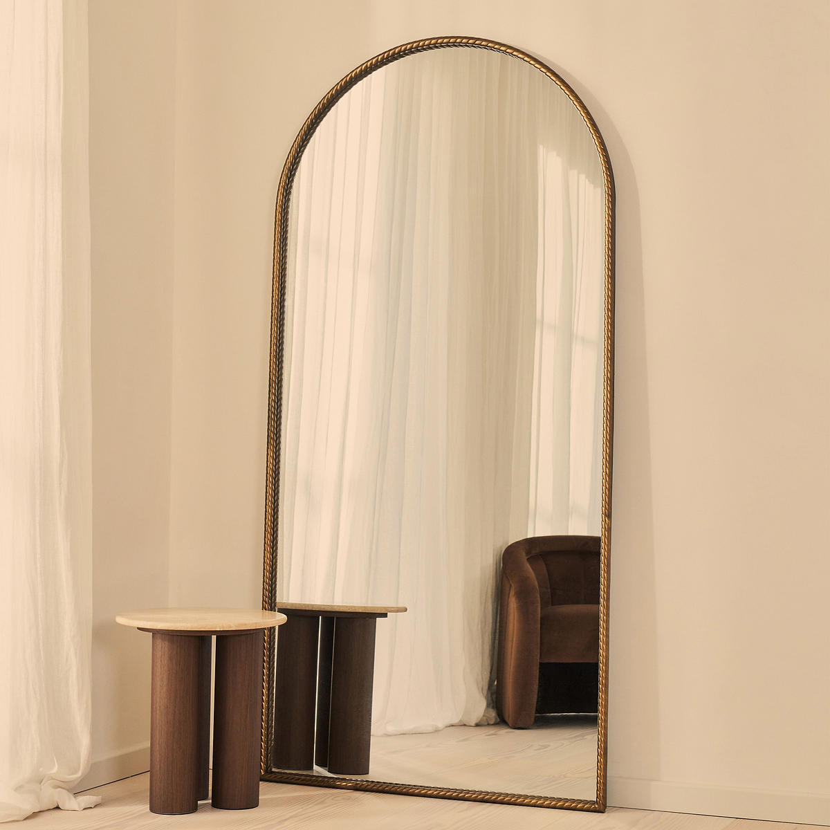 Corra - Antique Bronze Full Length Arched Rope Twist Mirror 190cm x 90cm