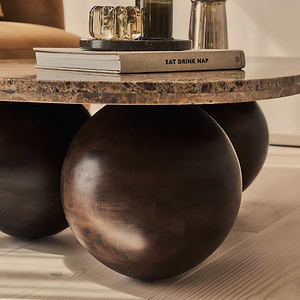 Melrose - Dark Emperador Marble Irregular Dark Wood Premium Coffee Table