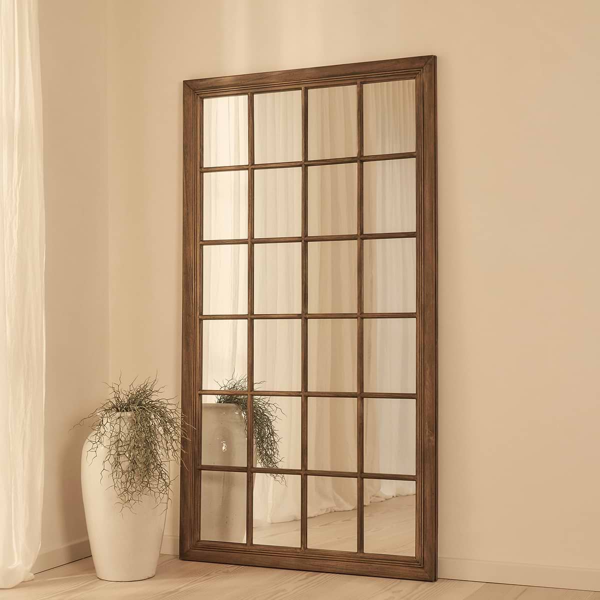 Sasha - Dark Wood Shabby Chic Full Length Window Mirror 180cm x 100cm